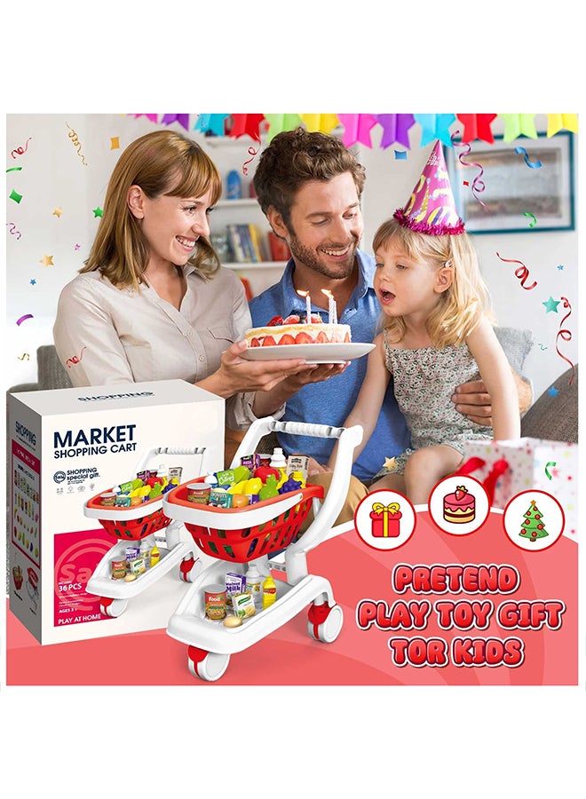 Toyland عربة تسوق الأطفال – مجموعة ألعاب 35 قطعة مع ملحقات الطعام – لعبة دفع للأطفال الصغار والأولاد/البنات - Image 2