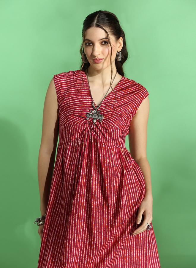 جلو باص فستان ميدي مخطط بنمط لف - Image 5