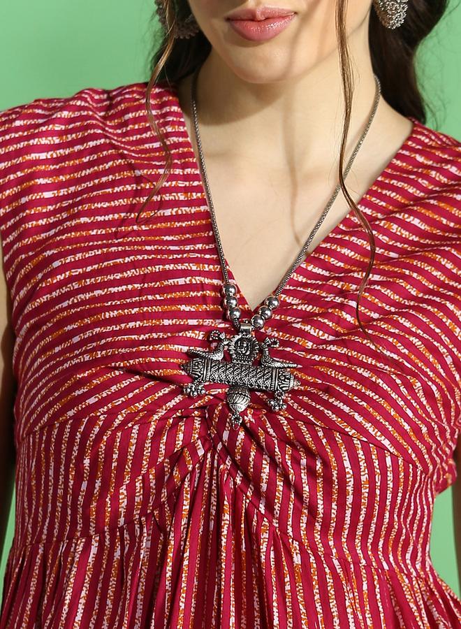 جلو باص فستان ميدي مخطط بنمط لف - Image 4