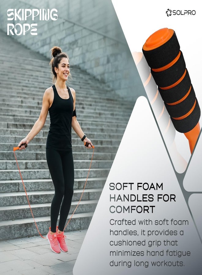 Solpro FoamFly Adjustable Jump Rope Skipping Rope with soft foam handle for men, women, kids, fitness, exercise | Unisex, Tangle-Free, Sweat-Resistant, Ideal for gym & cardio. (Orange) - Image 3