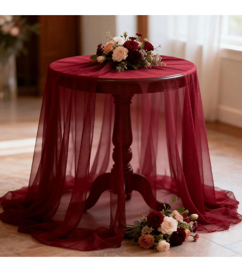 Wine Red Tulle Gauze Roll 50m Extra Long High Strength Polyester Fabric for Wedding Arch Backdrop Decor - Image 5