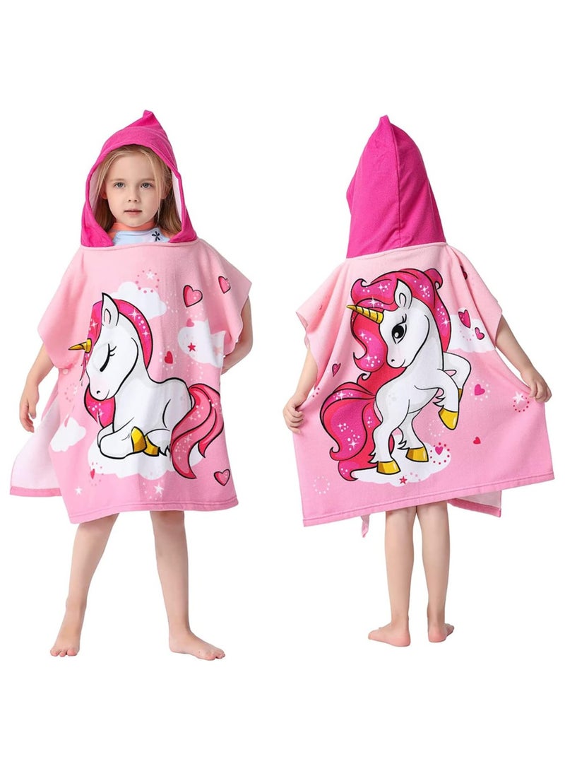 Kids Bath Towel for 1-6 Years Toddler, 1Pcs Kids Hooded Towel, Microfiber Bath Towel Super Soft Robe Poncho Bathrobe, Boys Girls Swimming Beach Holiday Water Playing Pool Bath Coverups (3D Unicorn) - Image 1