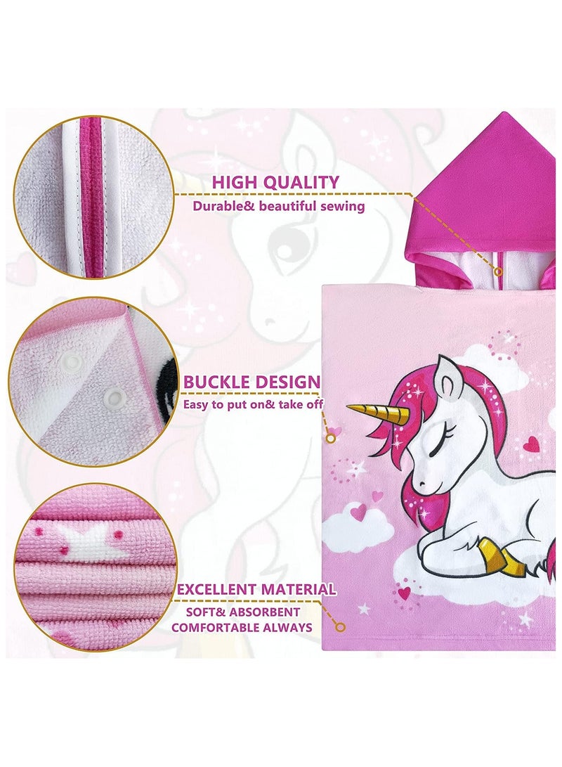 Kids Bath Towel for 1-6 Years Toddler, 1Pcs Kids Hooded Towel, Microfiber Bath Towel Super Soft Robe Poncho Bathrobe, Boys Girls Swimming Beach Holiday Water Playing Pool Bath Coverups (3D Unicorn) - Image 2