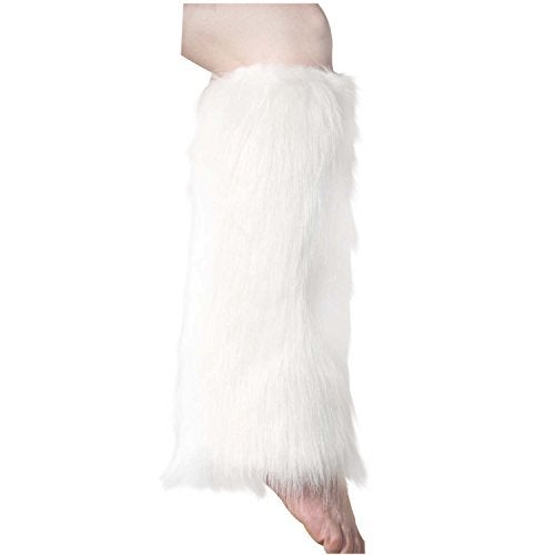 ELLITE Styles ELLITE Womens Faux Fur Warm Fuzzy White Black Coffee Rainbow Leg Warmers/Boot Sleeves/Boot Covers-White - Image 1