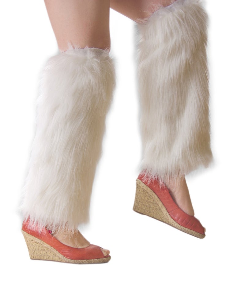 ELLITE Styles ELLITE Womens Faux Fur Warm Fuzzy White Black Coffee Rainbow Leg Warmers/Boot Sleeves/Boot Covers-White - Image 4