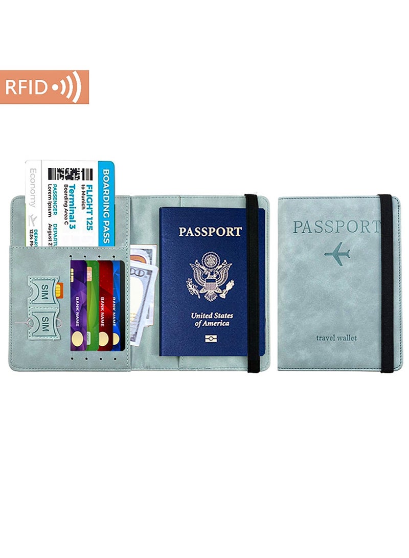 Leather Passport Covers,Passport Holder Cover Travel Wallet Organiser,Passport Case with RFID Blocking,PU Leather Travel Document Holder for Men & Women Travel Accessories,Light Blue,Classic - Image 1