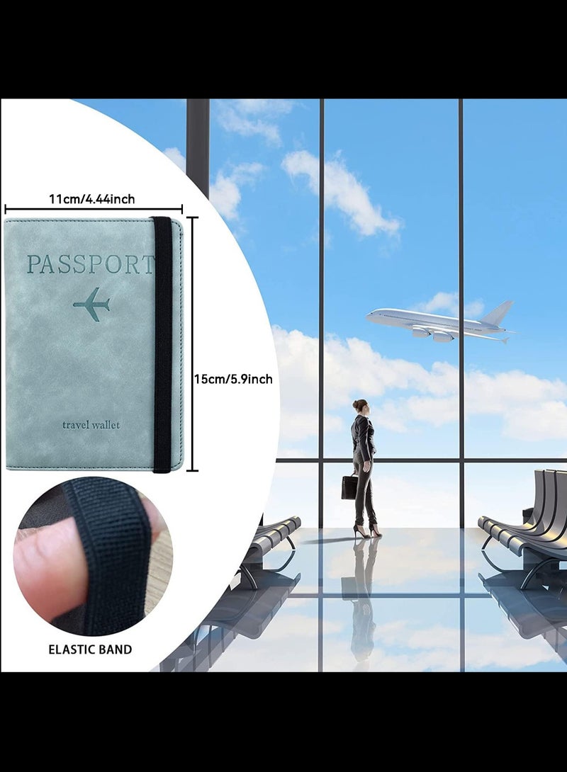 Leather Passport Covers,Passport Holder Cover Travel Wallet Organiser,Passport Case with RFID Blocking,PU Leather Travel Document Holder for Men & Women Travel Accessories,Light Blue,Classic - Image 3