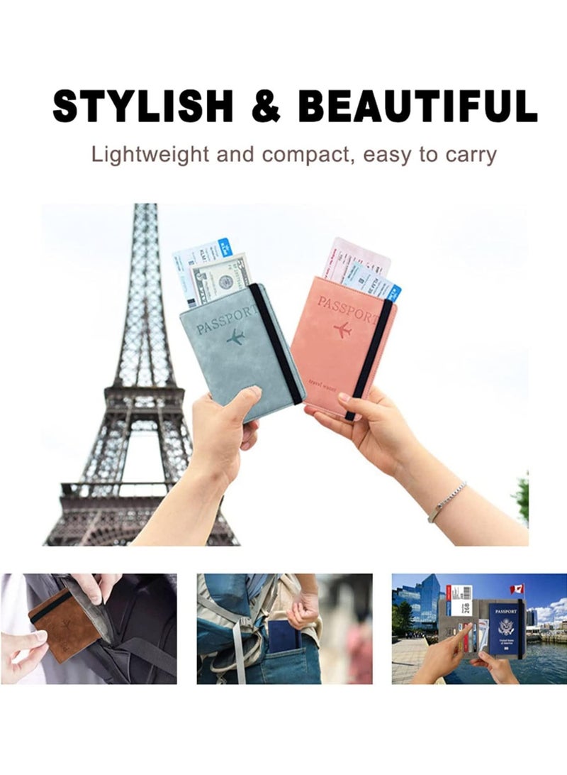 Leather Passport Covers,Passport Holder Cover Travel Wallet Organiser,Passport Case with RFID Blocking,PU Leather Travel Document Holder for Men & Women Travel Accessories,Light Blue,Classic - Image 5