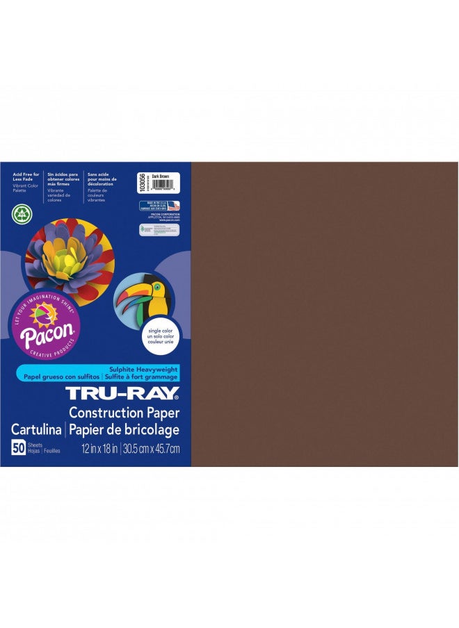 Pacon Pacon 103056 Tru-Ray Construction Paper, 76 lbs., 12 x 18, Dark Brown, 50 Sheets/Pack  - Image 2