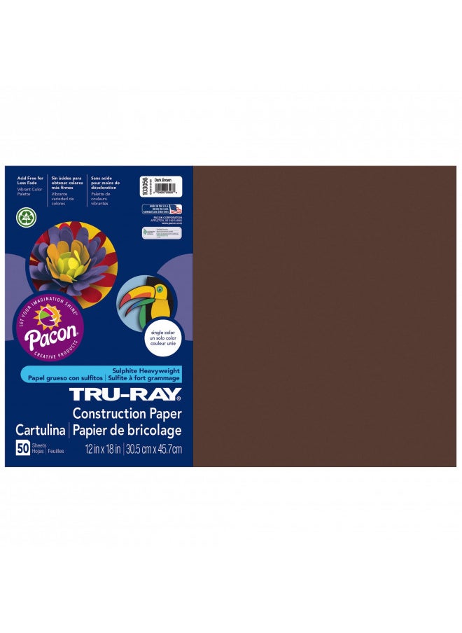 Pacon Pacon 103056 Tru-Ray Construction Paper, 76 lbs., 12 x 18, Dark Brown, 50 Sheets/Pack  - Image 3