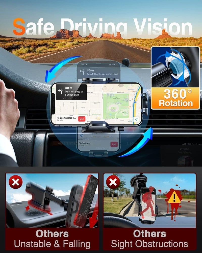 VANMASS Car Phone Holder Mount 2025 Upgraded [Patent Steel-Hook] Car Vent Phone Mount Clip Military-Grade Shockproof Cell Phone Car Mount Handsfree Truck Stand Vent Cradle for iPhone 16 Android,Black - Image 5