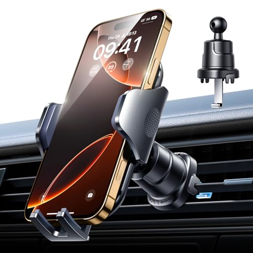 VANMASS Car Phone Holder Mount 2025 Upgraded [Patent Steel-Hook] Car Vent Phone Mount Clip Military-Grade Shockproof Cell Phone Car Mount Handsfree Truck Stand Vent Cradle for iPhone 16 Android,Black - Image 1