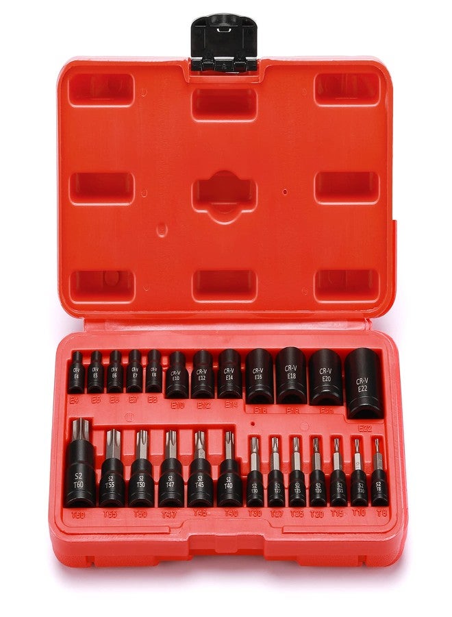Mayouko 25PCS 1/4",3/8",1/2" Drive Torx Bit and External Socket Set,12 Female E-Torx Sockets and 13 Star Socket Bits - Image 1