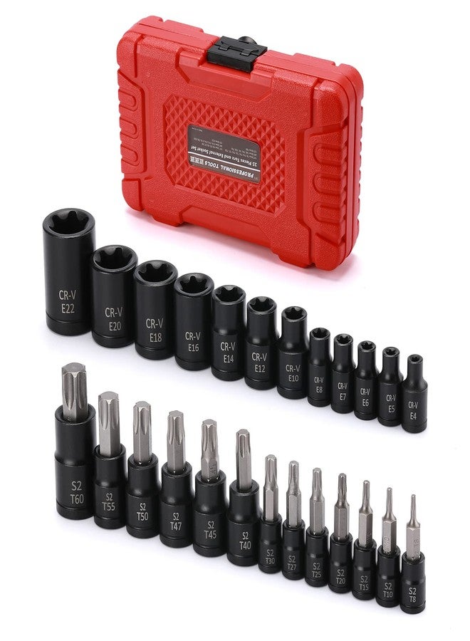 Mayouko 25PCS 1/4",3/8",1/2" Drive Torx Bit and External Socket Set,12 Female E-Torx Sockets and 13 Star Socket Bits - Image 2