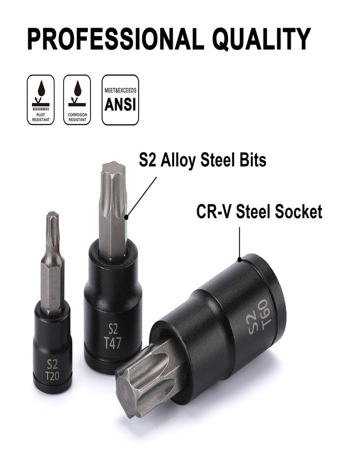 Mayouko 25PCS 1/4",3/8",1/2" Drive Torx Bit and External Socket Set,12 Female E-Torx Sockets and 13 Star Socket Bits - Image 4