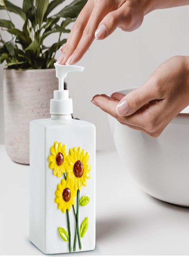 GABROC Sunflower Soap Dispenser Bathroom Ceramic Hand Soap Dispensers for Bathroom Liquid Soap Dispenser for Bathroom - Image 4