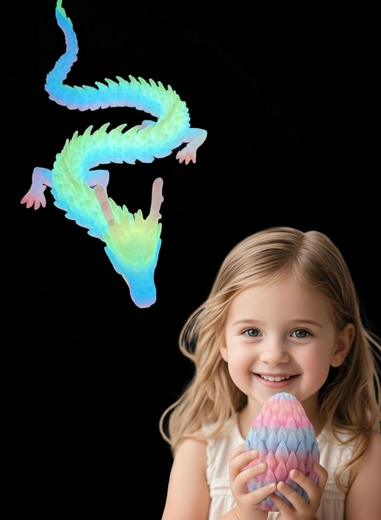 3D Printed Dragon Eggs with Dragon Inside, 30cm Glow in The Dark, Chinese Dragon Toy Eggs Fidget Toys Gifts(Luminous Rainbow) - Image 3