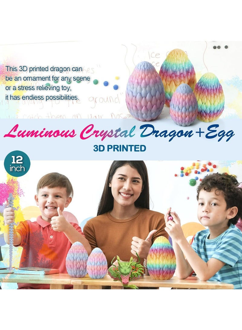 3D Printed Dragon Eggs with Dragon Inside, 30cm Glow in The Dark, Chinese Dragon Toy Eggs Fidget Toys Gifts(Luminous Rainbow) - Image 4