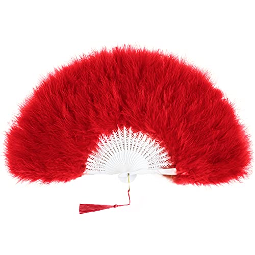 BABEYOND Marabou Feather Fan 20s Vintage Folding Fan Flapper Hand Fan for Costume Dancing Show Tea Party Wedding Decoration (Red) - Image 1