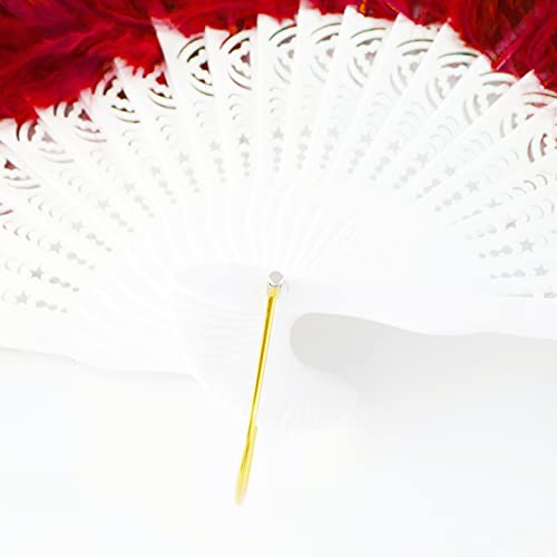 BABEYOND Marabou Feather Fan 20s Vintage Folding Fan Flapper Hand Fan for Costume Dancing Show Tea Party Wedding Decoration (Red) - Image 3