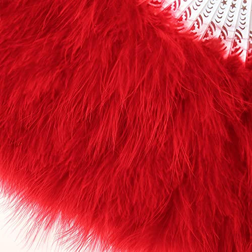 BABEYOND Marabou Feather Fan 20s Vintage Folding Fan Flapper Hand Fan for Costume Dancing Show Tea Party Wedding Decoration (Red) - Image 2