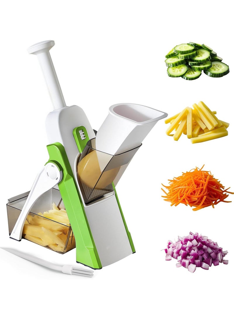 Multi-Functional Saving Time Adjustable Hand Press Vegetables Chopper Quickly Cut Vegetables Fruit Cutter Mandoline Slicer Dicer French Fry Shredding and Dicing The perfect kitchen gadget for meal prep, Green - Image 1