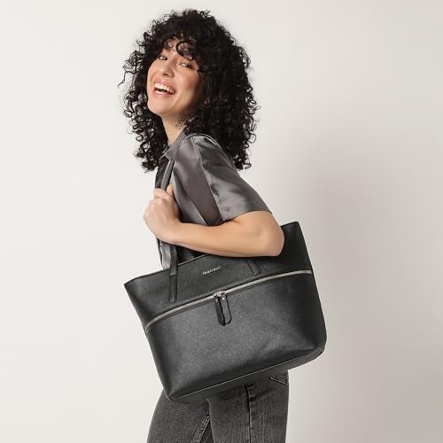 Fastrack Casual Laptop Tote Bag For Girls, Large Size With A Zipper Closure And Padded Laptop Compartment, Compatible With Laptops Up To 14 Inches, Double Handle Bag, Black - Image 2