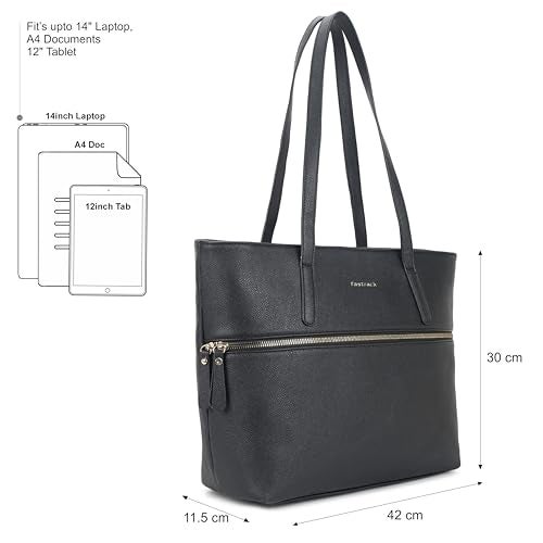 Fastrack Casual Laptop Tote Bag For Girls, Large Size With A Zipper Closure And Padded Laptop Compartment, Compatible With Laptops Up To 14 Inches, Double Handle Bag, Black - Image 4