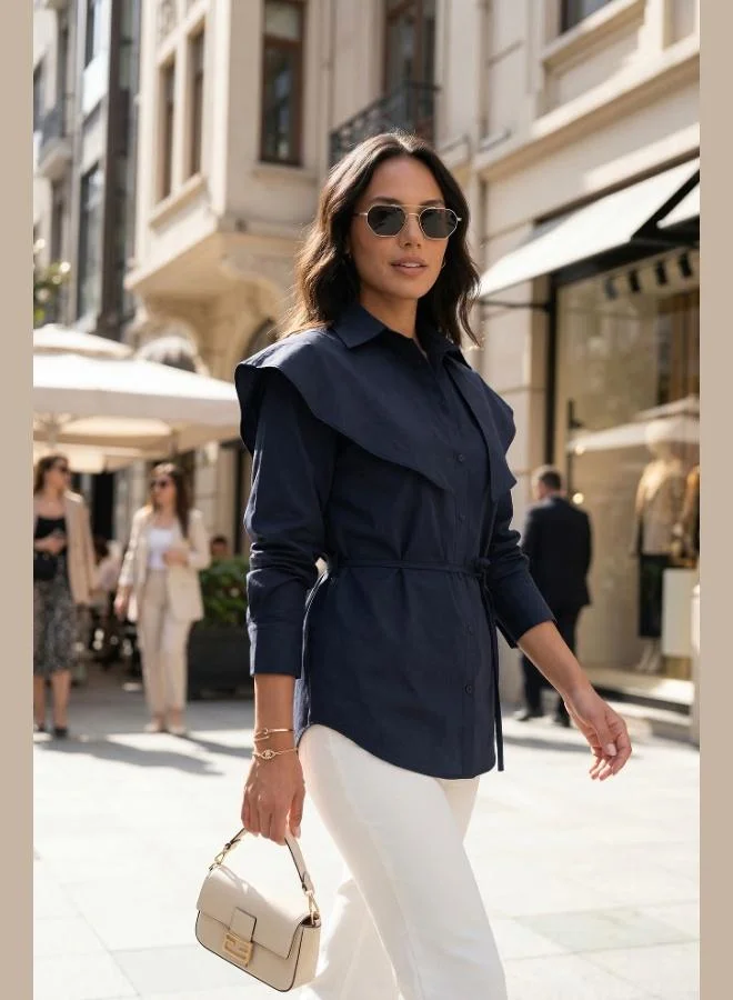 ليلا Lela Cotton Cape Detail Regular Fit Long Sleeve Shirt Women's SHIRT 6774128