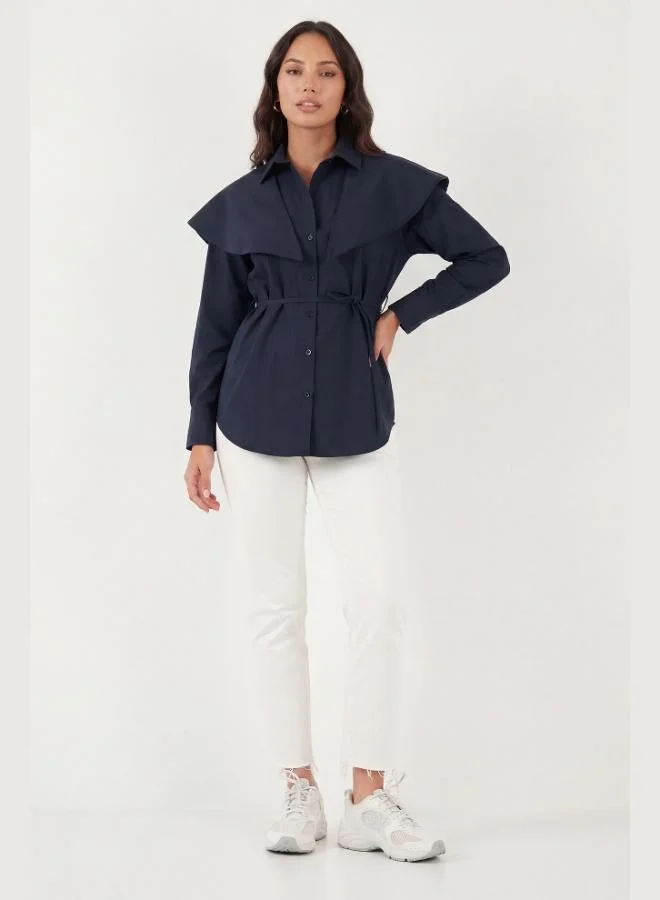 ليلا Lela Cotton Cape Detail Regular Fit Long Sleeve Shirt Women's SHIRT 6774128