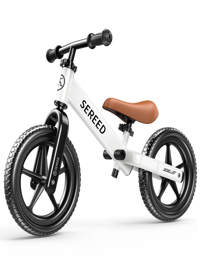 SEREED 12 Inch Toddler Balance Bike, No Pedal Bicycle for Kids 24 Months to 5 Years Old, Customize Plate (3 Sets of Stickers Included), Tool-Free Adjustments, Gift for Boys Girls 2-5 (White) - Image 1