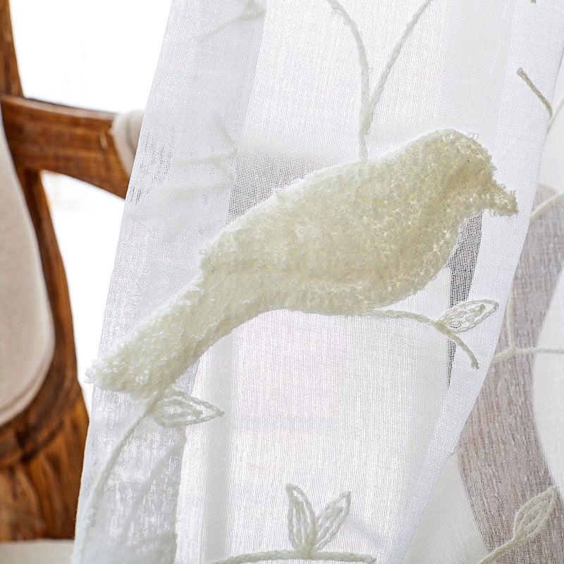 VOGOL White Rod Pocket Sheer Valance, Solid Window Treatment Kitchen Curtains Valances for Windows, Elegant Soft Curtain Panels for Bedroom (W52 x L18 Inch, 1 Panel, Birds) - Image 3