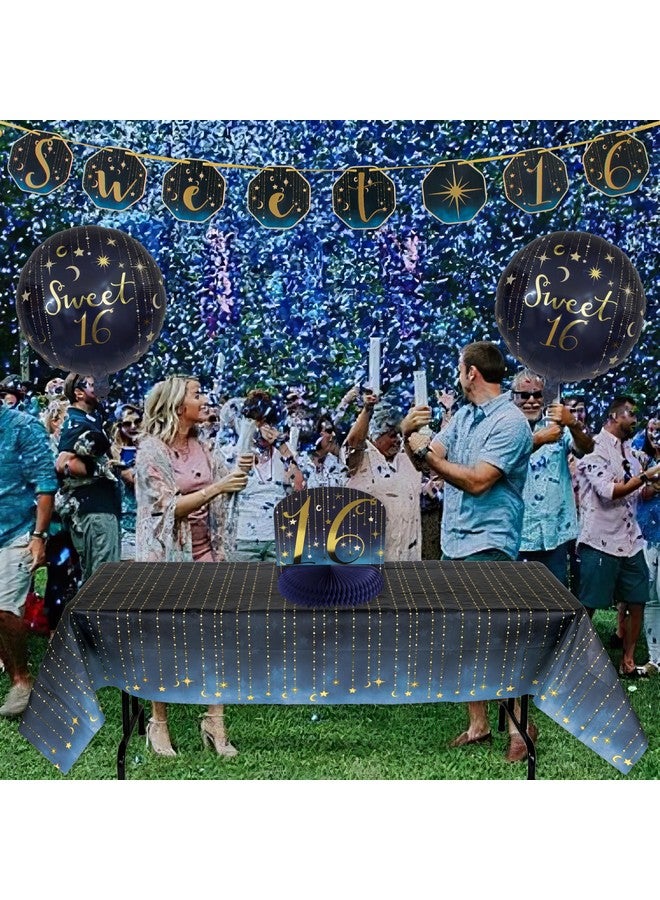 Havercamp Starry Night Sweet 16 Foil Balloons, 3 Pack 18in Round Mylar Balloons, Navy Ombre with Gold Letters, Sweet Sixteen Party - Image 5