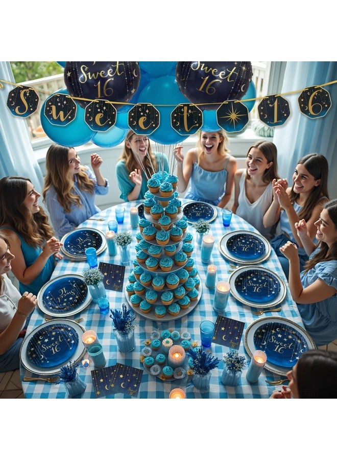 Havercamp Starry Night Sweet 16 Foil Balloons, 3 Pack 18in Round Mylar Balloons, Navy Ombre with Gold Letters, Sweet Sixteen Party - Image 4