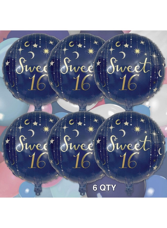 Havercamp Starry Night Sweet 16 Foil Balloons, 3 Pack 18in Round Mylar Balloons, Navy Ombre with Gold Letters, Sweet Sixteen Party - Image 3