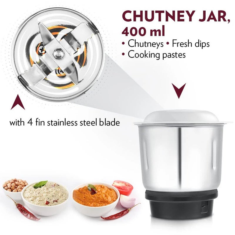 BOROSIL خلاط سوبرماكس 3 في 1 متعدد الاستخدامات 750 واط | محرك قوي، تحكم في السرعة مع نبضة | وعاء كبير غير قابل للكسر سعة 1.5 لتر، وعاء طحن، وعاء مفرمة اللحم | طحن رطب وجاف - Image 3