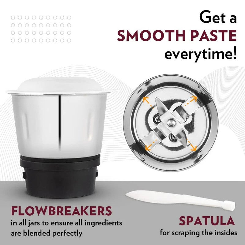 BOROSIL خلاط سوبرماكس 3 في 1 متعدد الاستخدامات 750 واط | محرك قوي، تحكم في السرعة مع نبضة | وعاء كبير غير قابل للكسر سعة 1.5 لتر، وعاء طحن، وعاء مفرمة اللحم | طحن رطب وجاف - Image 4