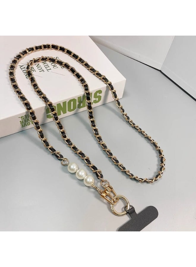 Kiffiyeh Mobile phone lanyard, small style pearl leather chain, long crossbody mobile phone lanyard, metal leather pendant bag chain - Image 1