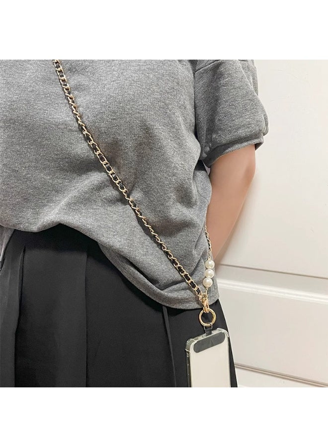 Kiffiyeh Mobile phone lanyard, small style pearl leather chain, long crossbody mobile phone lanyard, metal leather pendant bag chain - Image 5