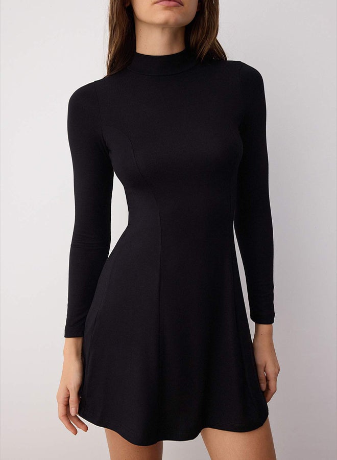 trendyol Black Straight Short/Mini Skater/Waist Cutout Knitted Dress - Image 3