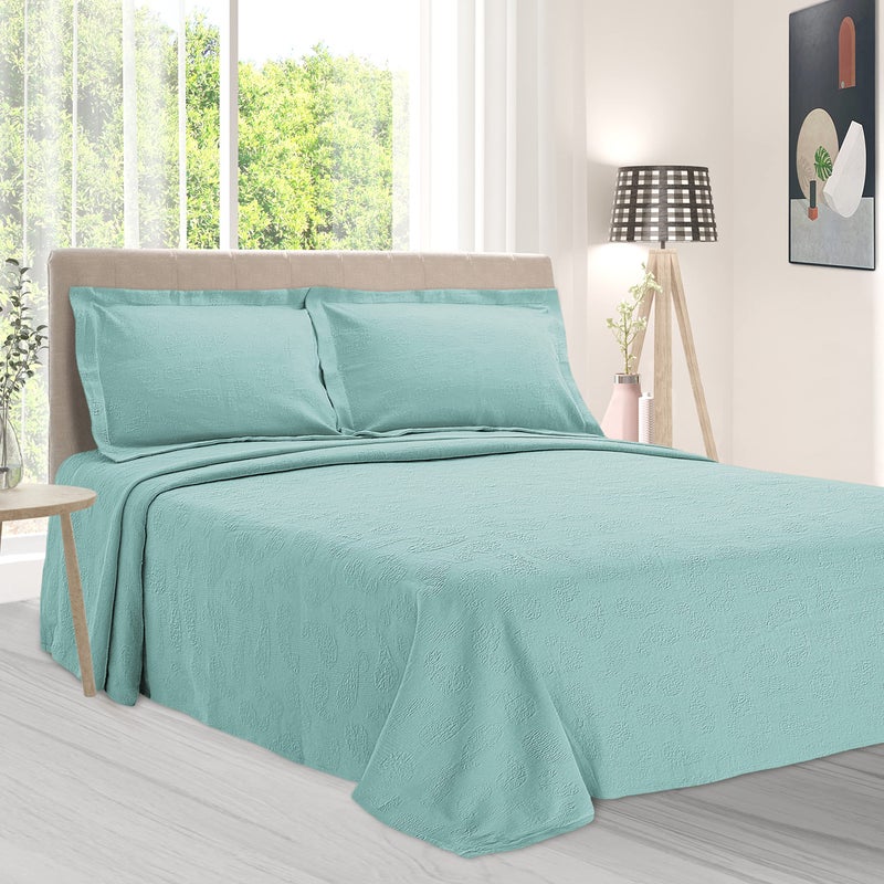 Superior Superior Paisley Jacquard Matelasse Cotton Bedspread with Matching Shams King Aqua 3 Pieces 