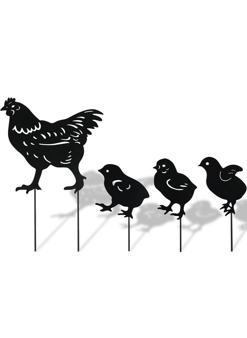 Excefore Chicken Yard Art Metal Stakes, 4Pcs Metal Chicken Garden Stakes, Garden Insert Hen Sculpture Ornament, Metal Chicken Shape Statue, Chicken Art Silhouette Statue for Garden Decor Patio Outdoor  - Image 1