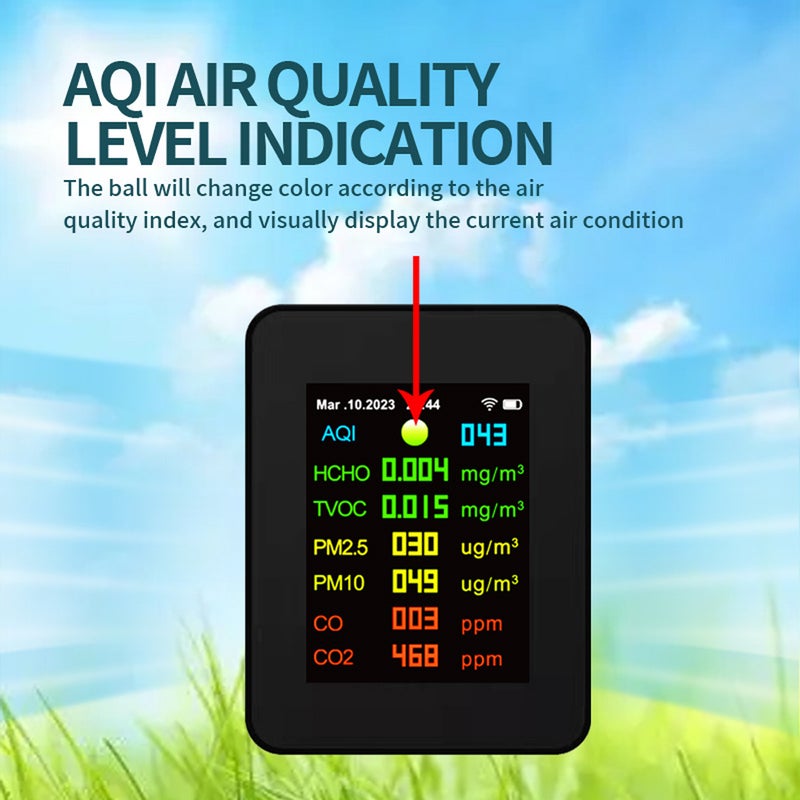 Tuya Wifi Portable Air Quality Meter 7in1 PM2.5 PM10 Carbonic Oxide CO2 TVOC HCHO AQI Tester TFT Color Screen Carbon Dioxide Detector with Time and Date Display Function - Image 4