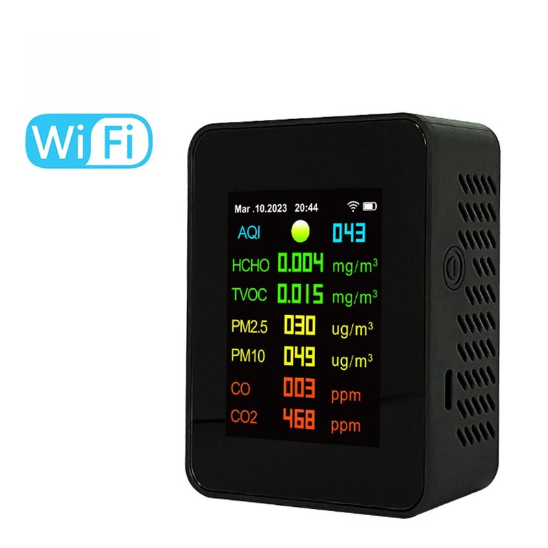 Tuya Wifi Portable Air Quality Meter 7in1 PM2.5 PM10 Carbonic Oxide CO2 TVOC HCHO AQI Tester TFT Color Screen Carbon Dioxide Detector with Time and Date Display Function - Image 1