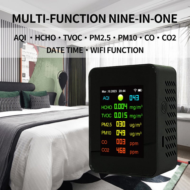 Tuya Wifi Portable Air Quality Meter 7in1 PM2.5 PM10 Carbonic Oxide CO2 TVOC HCHO AQI Tester TFT Color Screen Carbon Dioxide Detector with Time and Date Display Function - Image 2