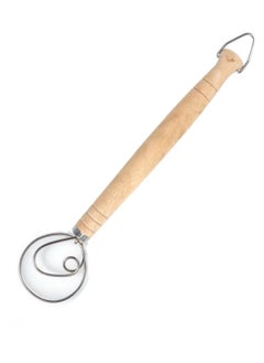Generic Dough Danish Whisk Stainless Steel Dough Whisk Dutch Style Bread Dough Hand Mixer Wooden Handle Kitchen 