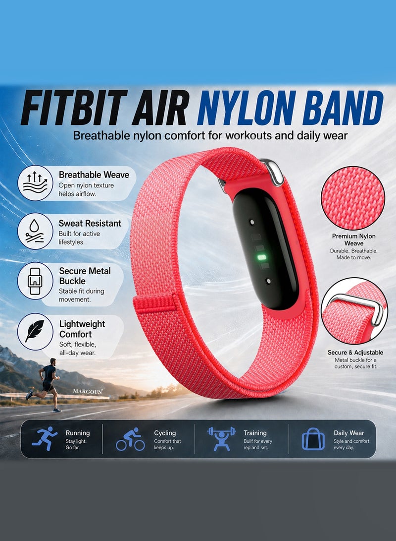 CATANES Woven Nylon Replacement Bands for Google Fitbit Air – Breathable Stretch Elastic Sport Watch Straps – Comfortable Lightweight Wristband for Screenless Tracker - Berry - Image 3