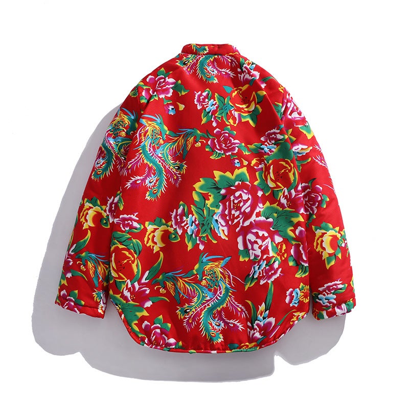 A6 Women''s Chinese-style Tang suit northeast big flower cotton-padded coat warm cold-proof cotton-padded jacket can match men''s hanfu fashion - Image 4