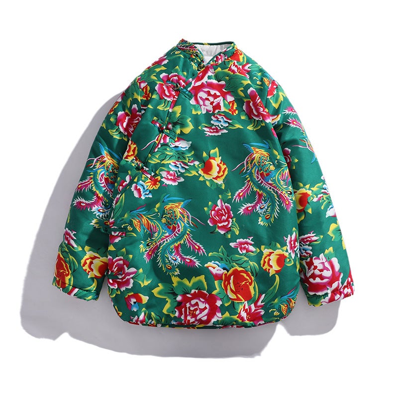 A6 Women''s Chinese-style Tang suit northeast big flower cotton-padded coat warm cold-proof cotton-padded jacket can match men''s hanfu fashion - Image 1