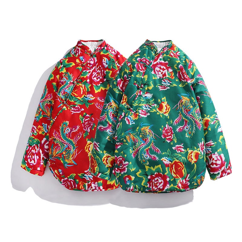 A6 Women''s Chinese-style Tang suit northeast big flower cotton-padded coat warm cold-proof cotton-padded jacket can match men''s hanfu fashion - Image 2